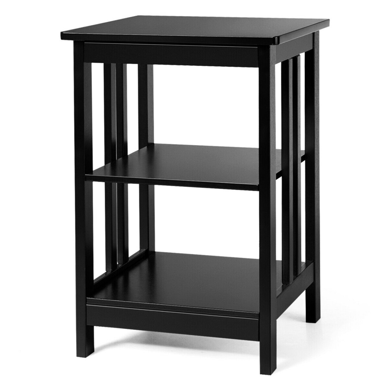 Modern End Table with Double Shelf Storage and Round Corner Design